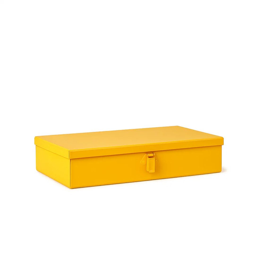 Yellow metal box on a white background