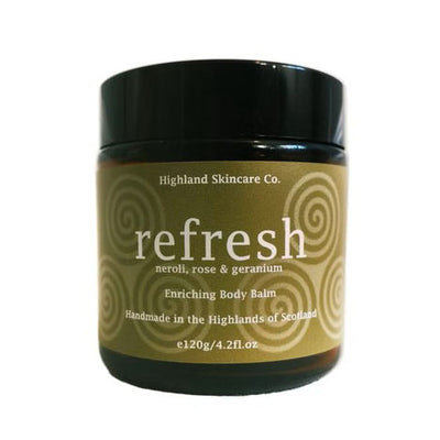 Jar of Highland Skincare Co. refresh enriching body balm on a white background
