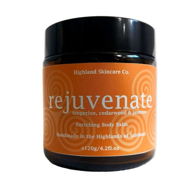 Jar of Highland Skincare Co. rejuvenate body balm on a white background