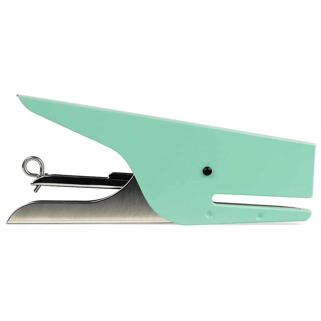 Mint green stapler on a white background